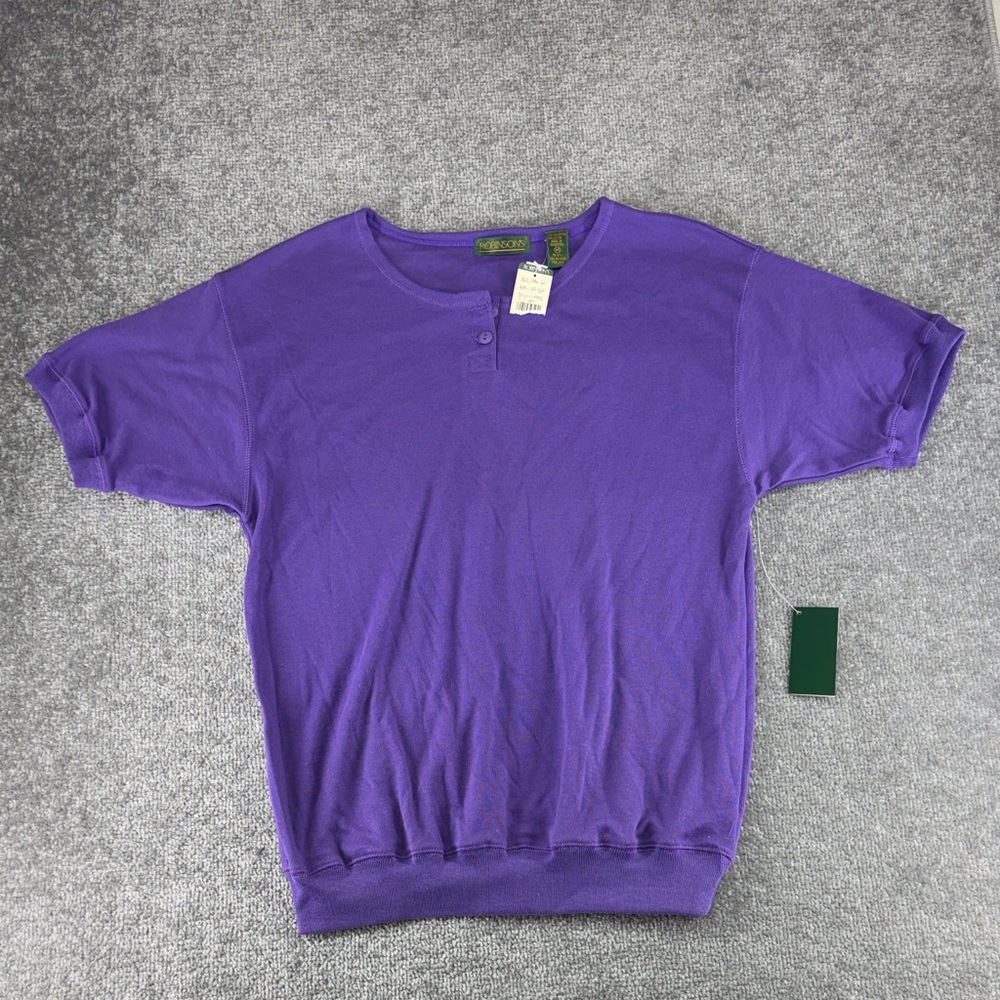 NWT Robinsons Short Sleeve Shirt Blouse Purple Womens M Coney Island Brights